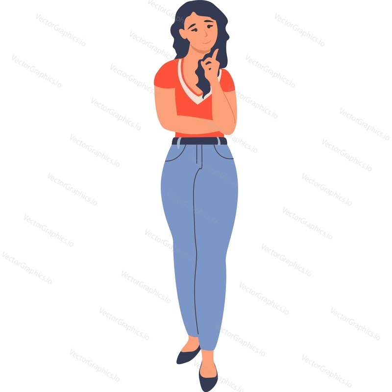 Thoughtful woman character vector icon isolated on white background.