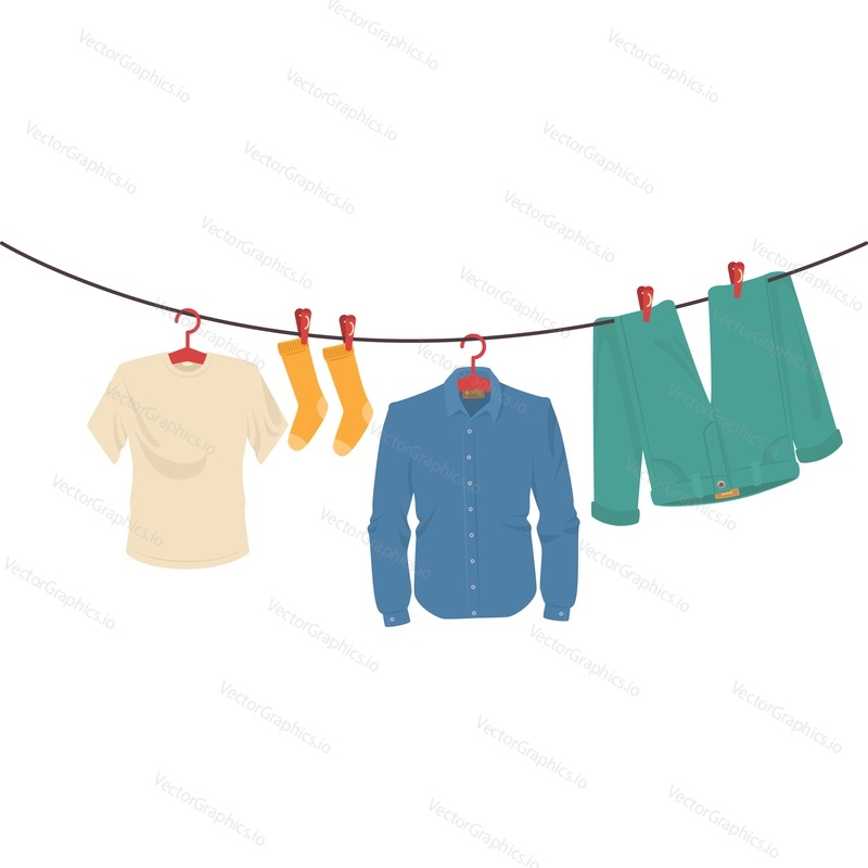 Clean clothes drying on tape vector icon isolated on white background