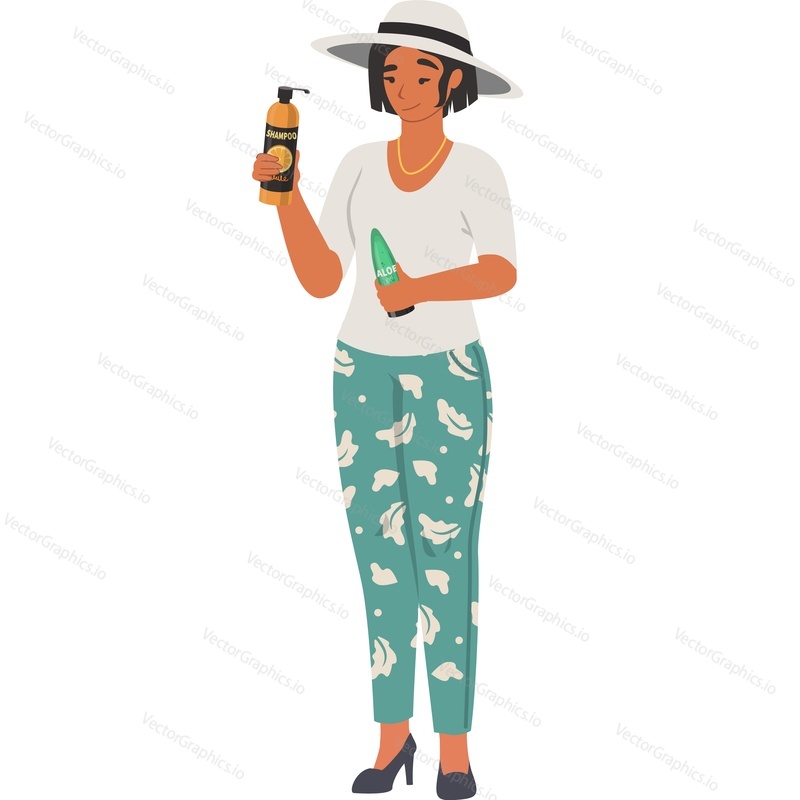 Woman buying cosmetics vector icon isolated on white background