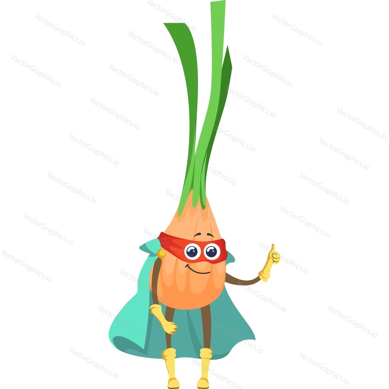 Onion bulb superhero character vector icon isolated on white background.