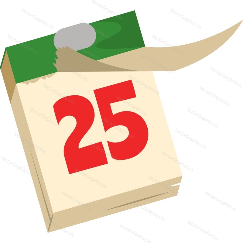 christmas twenty-fifth calendar date vector icon isolated on white background.