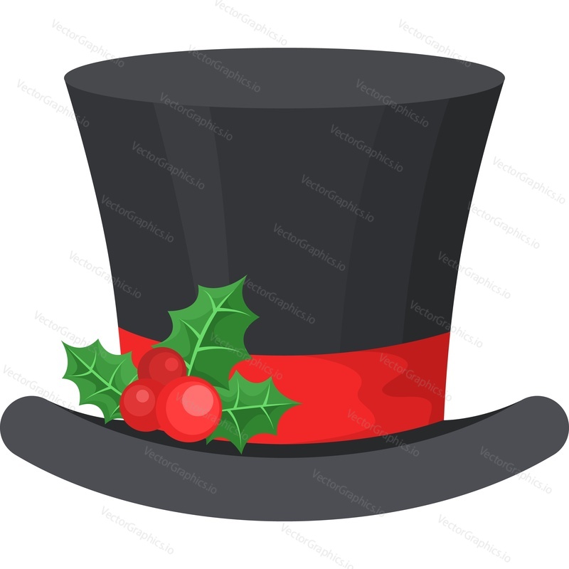 Magic elf hat with Christmas mistletoe tree branch decoration vector icon isolated on white background.