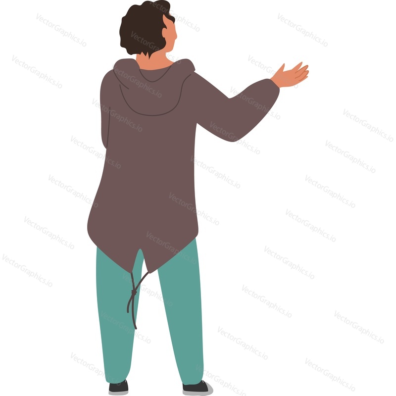 Casual man character back view vector icon isolated on white background