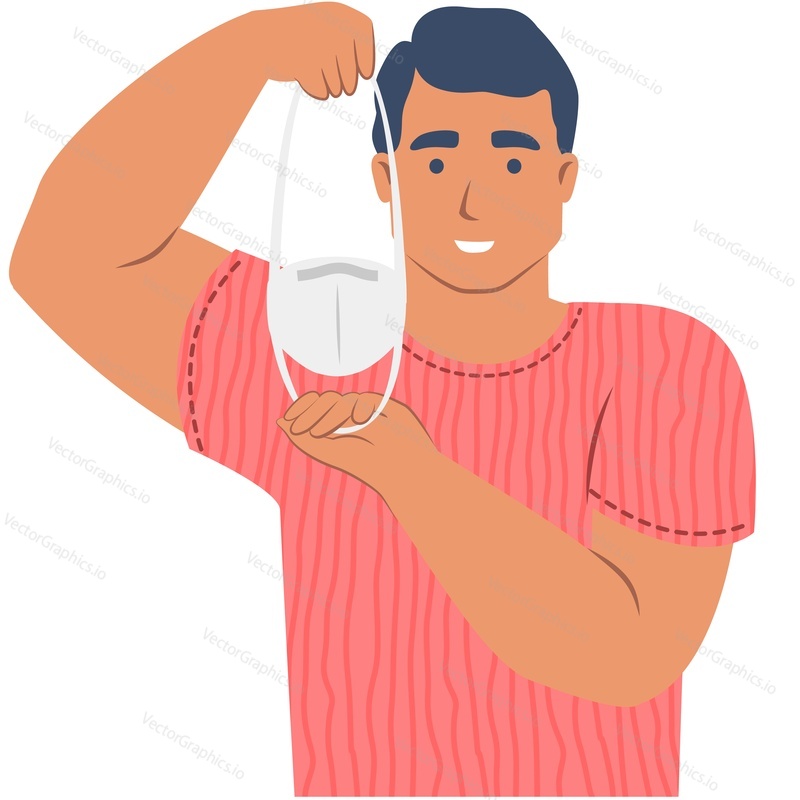 Muž drží respirátor maska vektorové ikony izolovaných na bílém pozadí