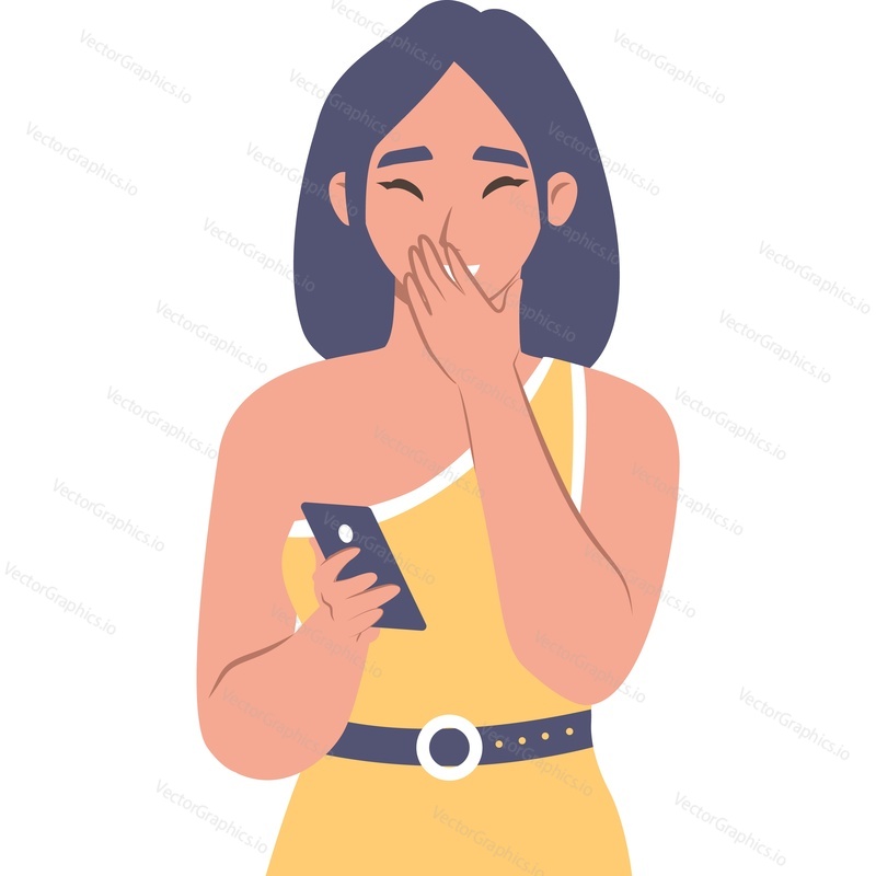 Woman laughing reading funny message vector icon isolated on white background