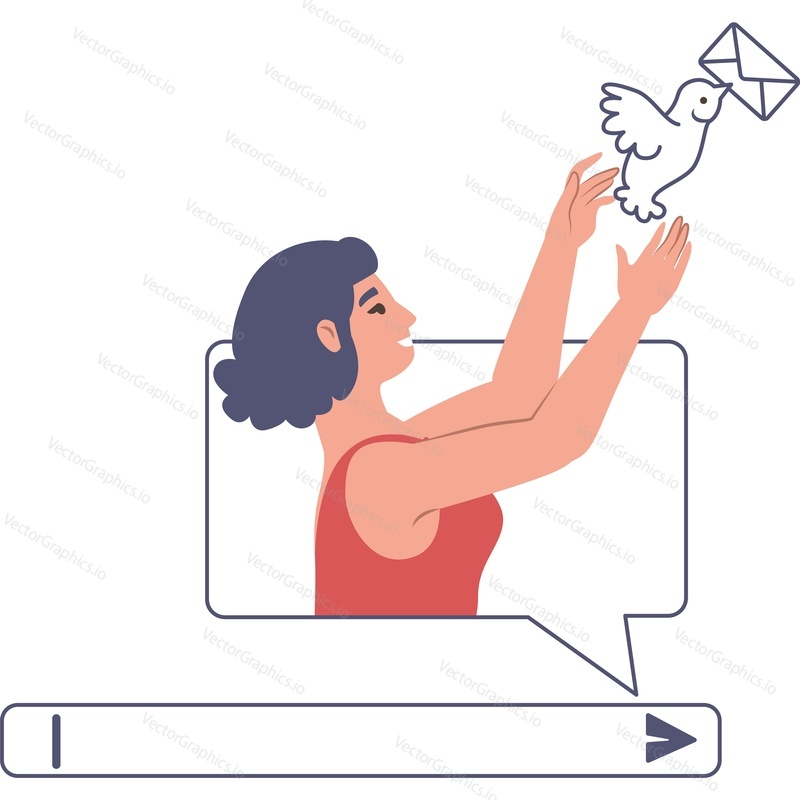 Woman sending message mail vector icon isolated on white background
