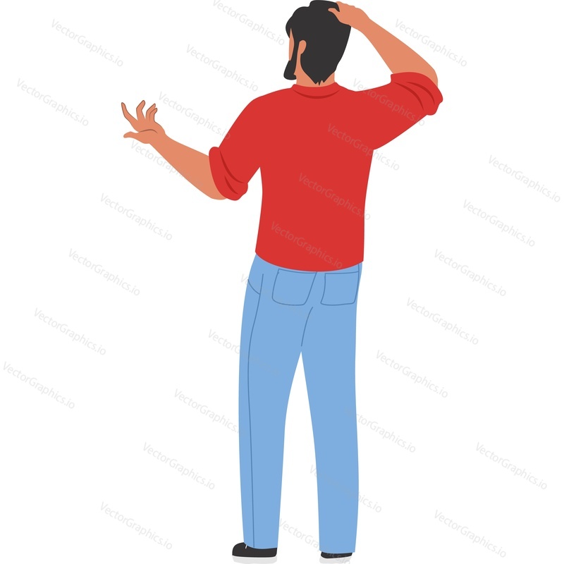 Overwhelmed confused man back view vector icon isolated on white background
