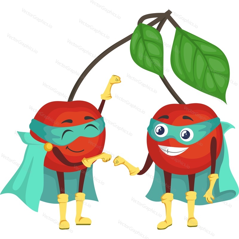 Cherry superhero character vector icon isolated on white background.