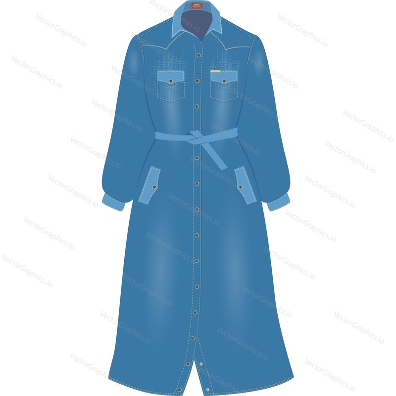 Woman long sleeve denim dress vector icon isolated on white background.