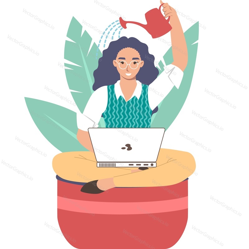 Женщина-внештатный работник, заботящаяся о психическом здоровье векторная иконка, изолированная на белом фоне