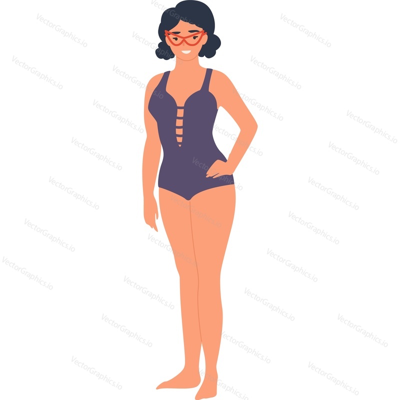Attractive woman wearing one-piece swimsuit vector icon isolated on white background.