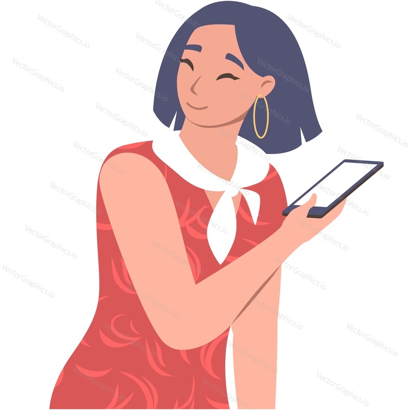 Женщина слушает голосовое сообщение на смартфоне векторный значок, изолированный на белом фоне