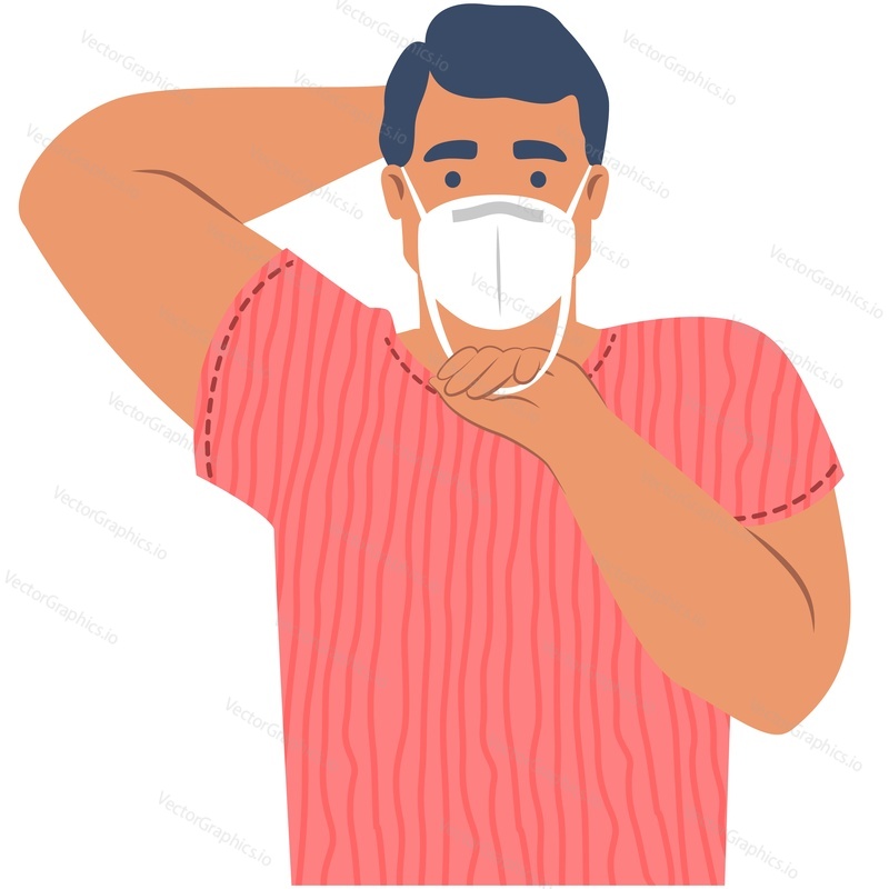 Man showing right wearing face mask vector icon isolated on white background