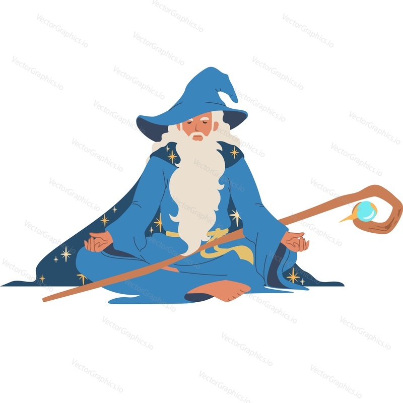 Magician meditating vector icon isolated on white background.