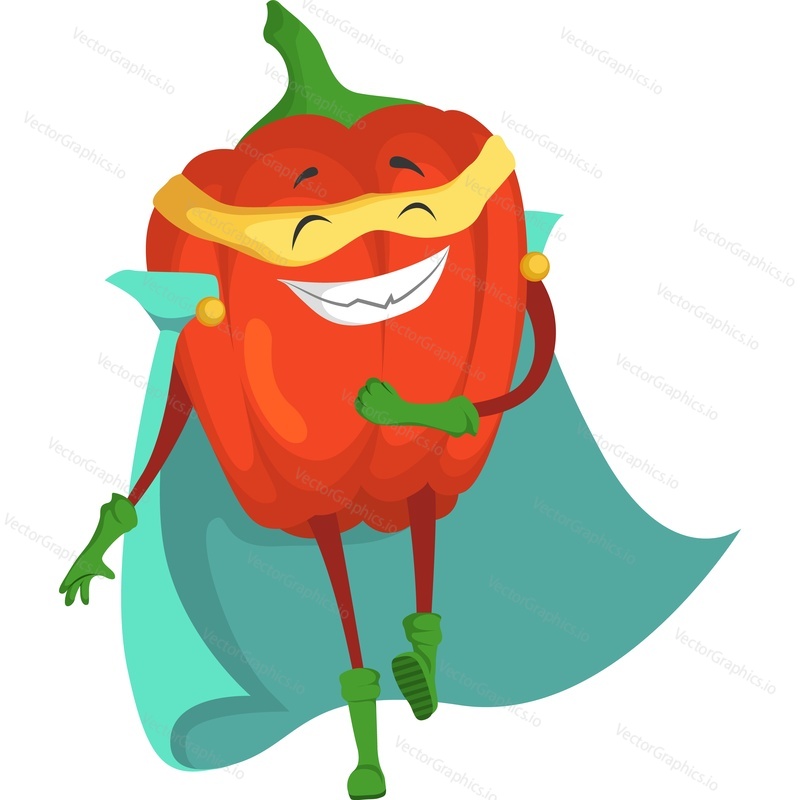 sweet pepper superhero character vector icon isolated on white background.