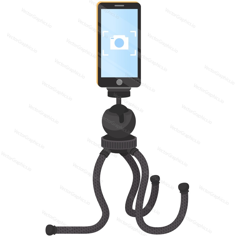 Smartphone on adjustable tripod shooting video vector icon isolated on white background