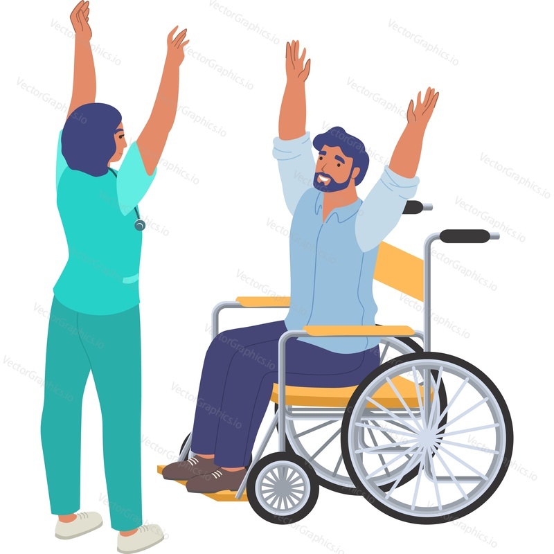 Disabled man in wheelchair rehabilitation vector icon isolated on white background