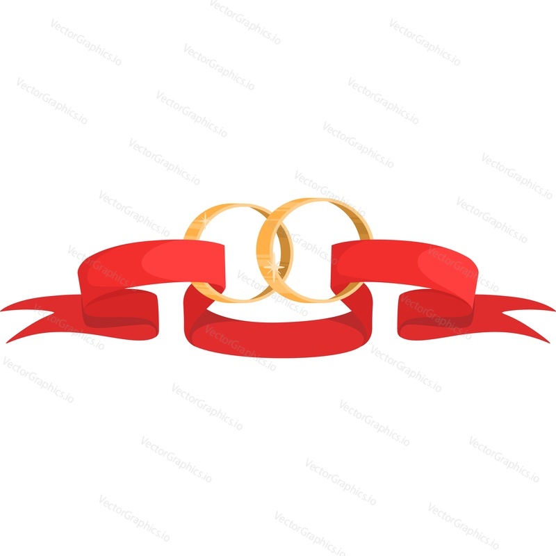 Pair of wedding rings on ribbon vector icon isolated on white background
