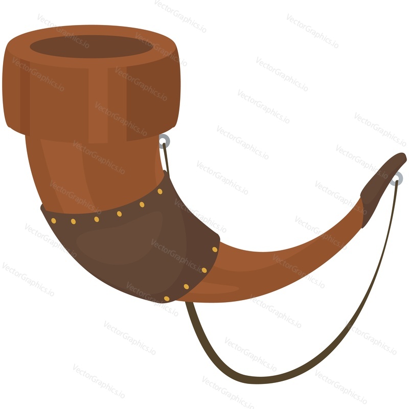 Viking antique ivory drinking cup or hunting horn vector. Vintage trumpet tube for war signal isolated on white background. Brown trophy object or fantasy game artifact illustration
