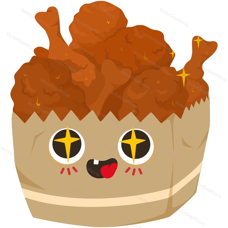 Smažené kuřecí nugety box kreslený vektorové postavy. Šťastný křupavé fast food snack maskot izolovaných na bílém pozadí