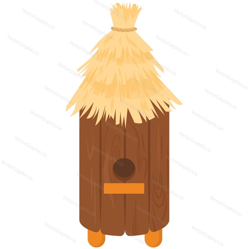 Beehive vector. Wooden bee farm hive with straw roof icon isolated on white background. Apiculture and honeycomb illustration production