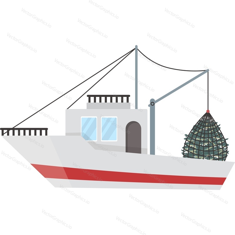 Rybářský člun trawler vektorové ikony izolovaných na bílém pozadí