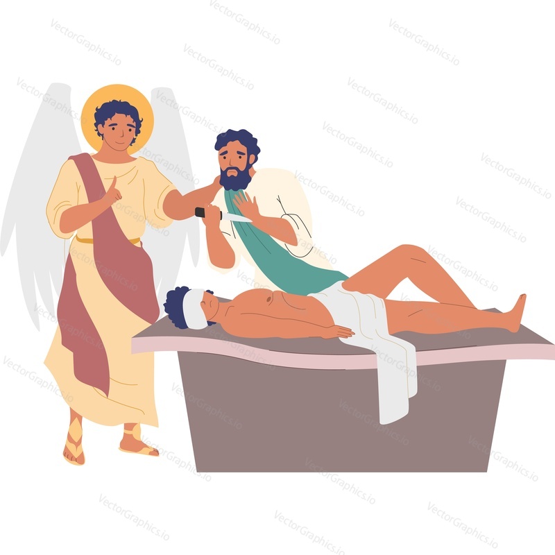 Abraham Attempted Offering of Isaac to God Bible characters vector icon isolated background.