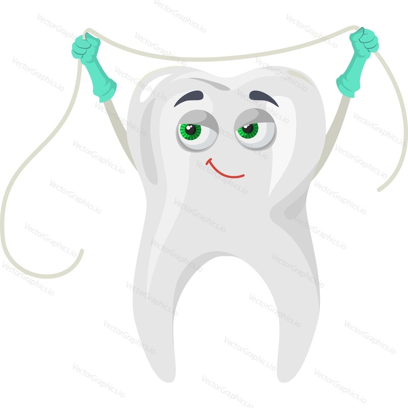 Zdravý zub s dentální nití vektorové ikony izolovaných na bílém pozadí