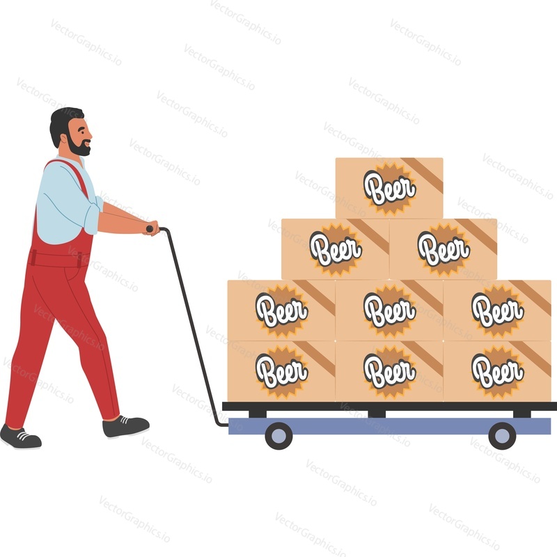 Beer transportation on trolley cart vector icon isolated on white background