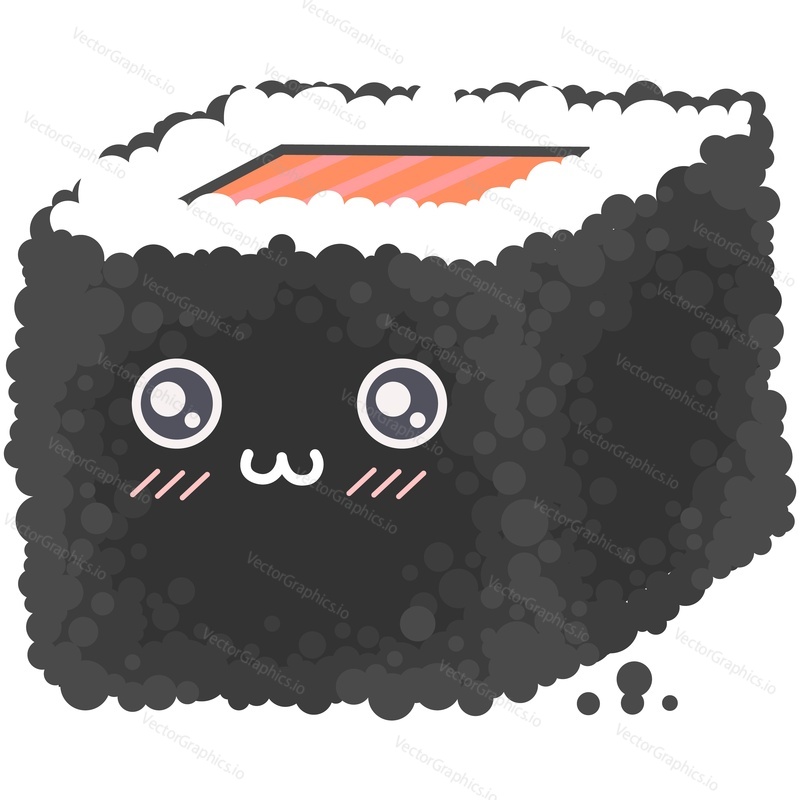 Japanese sushi vector character. Cute asian sashimi icon. Funny kawaii oriental fast food face isolated on white background
