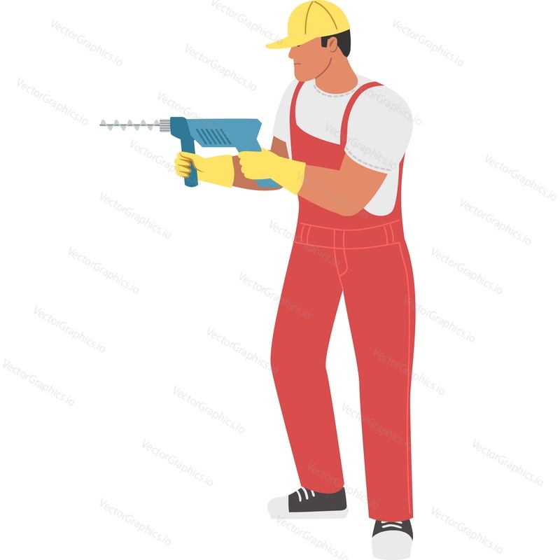 Repairman drilling wall vector icon isolated on white background