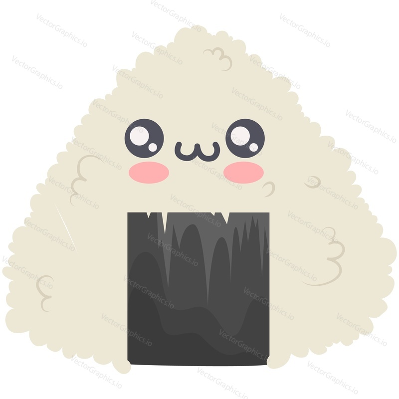 Kawaii sushi happy onigiri vector japanese cute cartoon. Funny asian food character isolated on white background. Cute fastfood menu icon
