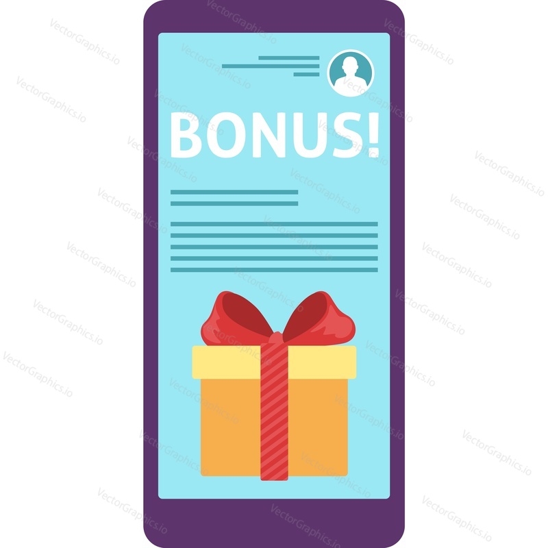 Smartphone with bonus gift on screen vector icon isolated on white background