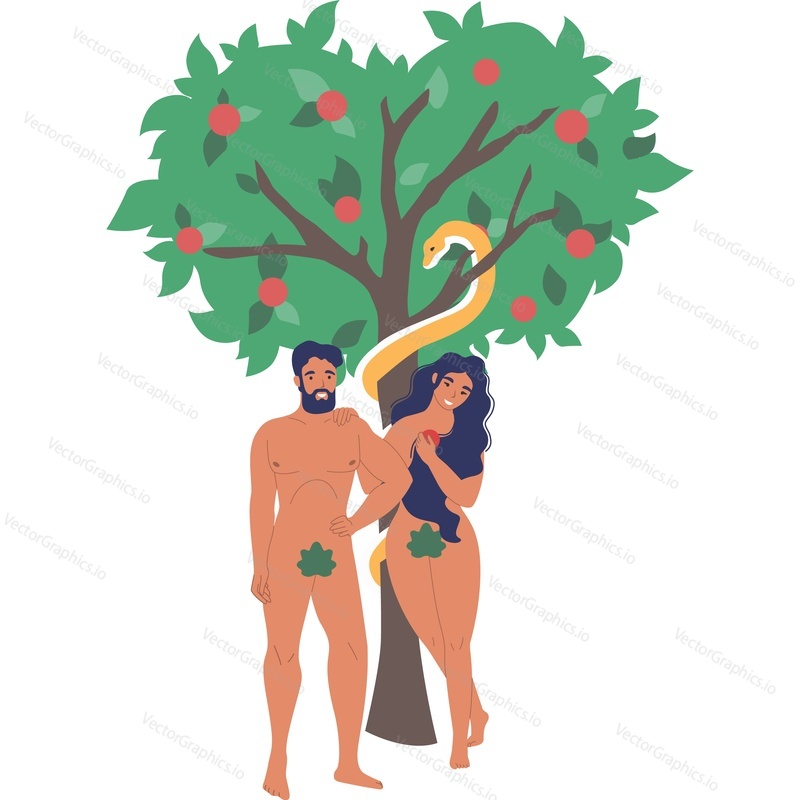 Ada, Eve and Serpent Tempter Bible characters vector icon isolated background.