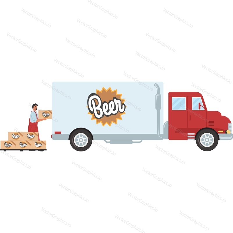 Beer transportation by delivery truck vector icon izolovaných na bílém pozadí