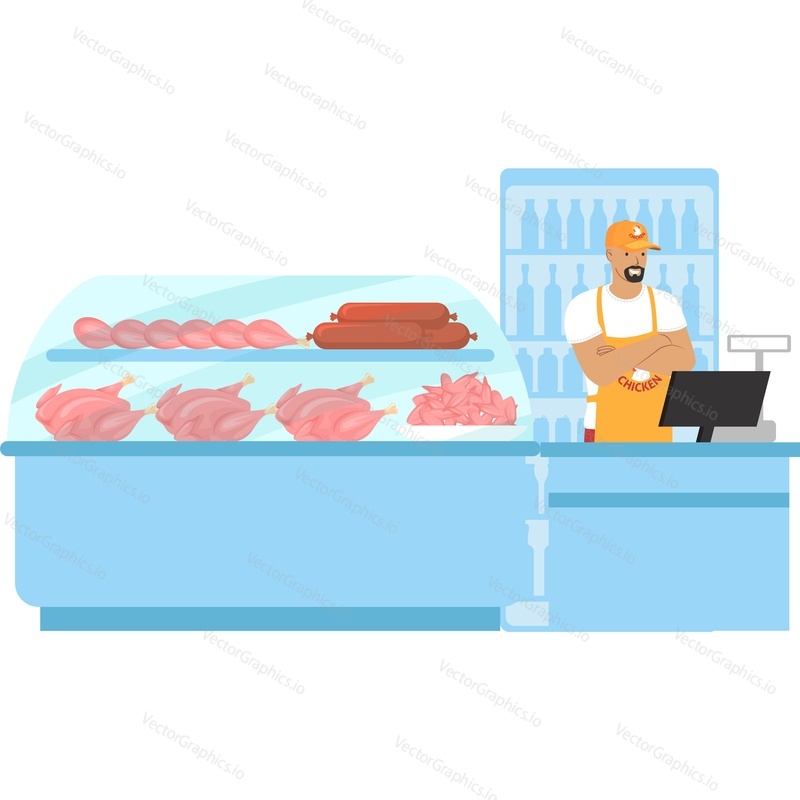 Продукты из мяса птицы, продаваемые в магазине мясной отдел магазина векторная иконка, изолированная на белом фоне