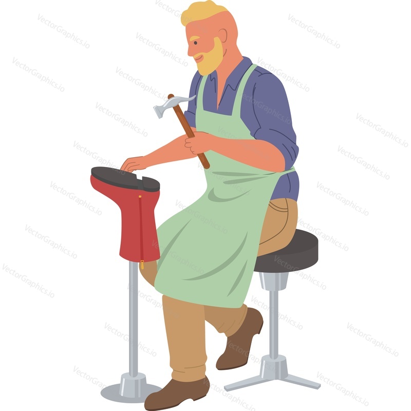 Shoemaker repairing shoes vector icon isolated on white background