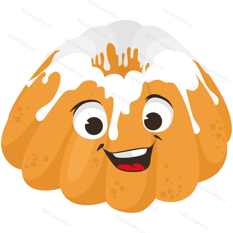 Kawaii cupcake cute happy bakery vector character. cute smile sweet muffin with sugar glaze cartoon illustration. Funny pastry dessert face isolated on white background
