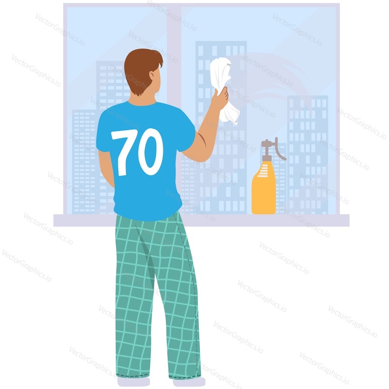 Housework man washing window vector icon isolated on white background