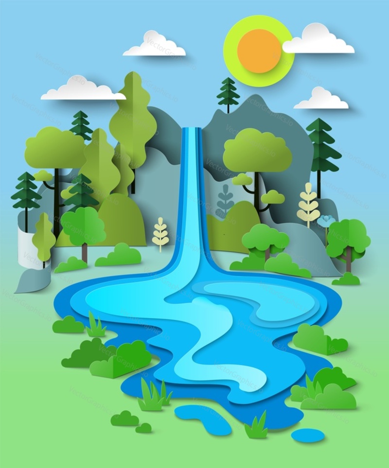 Заколдованный водопад, стекающий с горного