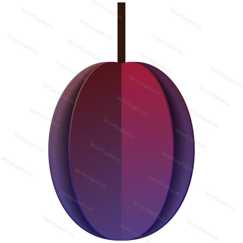 Plum fruit vector illustration. Ripe prune flat icon. Whole sweet organic vitamin food isolated on white background