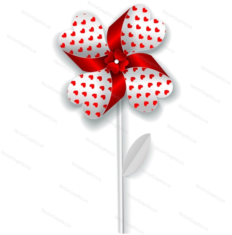 Flower pinwheel vector. Paper wind mill with rotate petal blade. Toy windmill fan icon isolated on white background