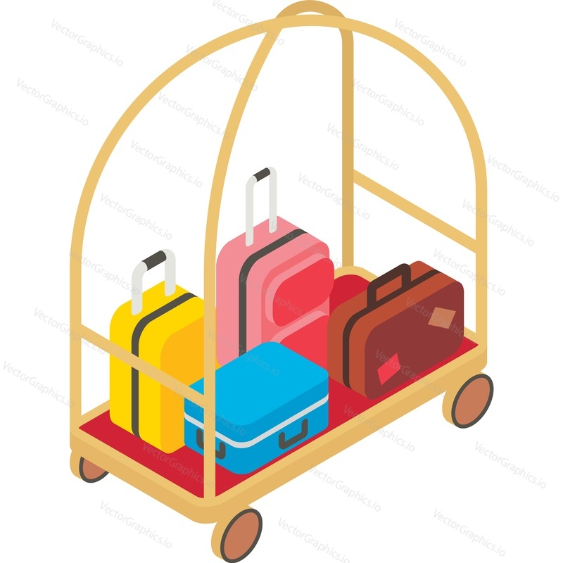 Luggage trolley cart icon. Vector hotel service. Suitcase baggage travel bag transportation