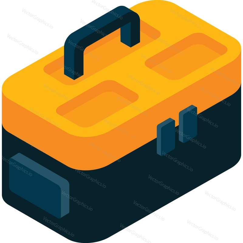 Tool box kit vector icon isolated on white background. Repair toolkit, carpentry hardware case, carpenter or contractor building equipment storage chest