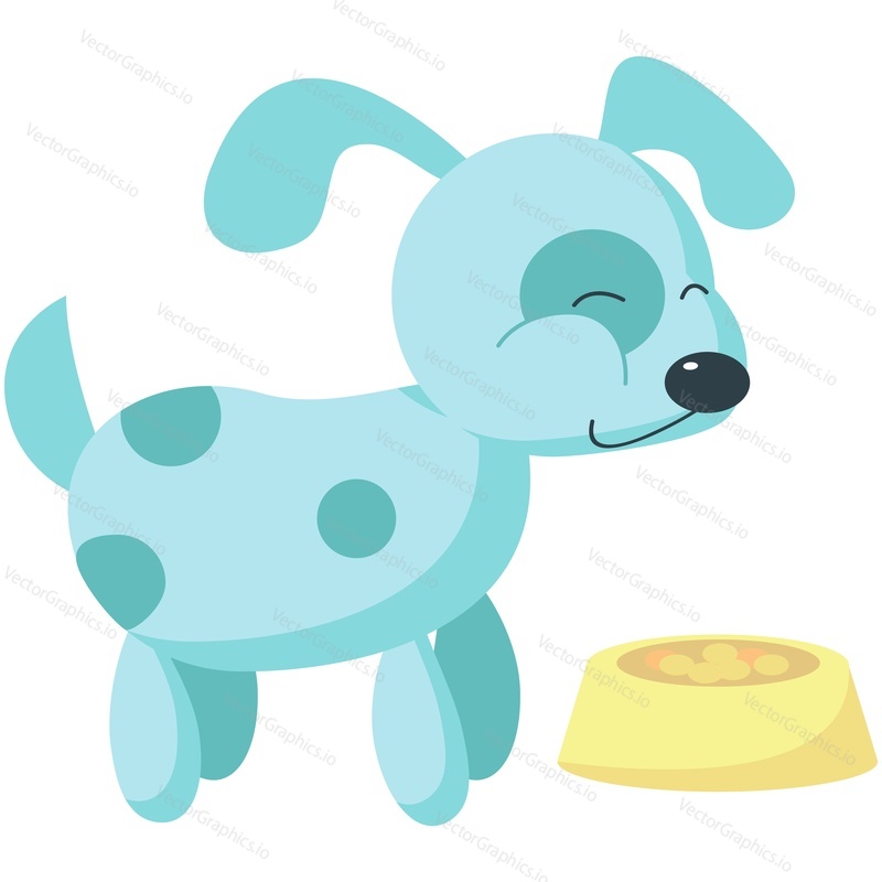 Dog vector. Puppy pet eat cartoon icon. Animal and food. Happy canine character and bowl flat illustration. Hungry doggy feed isolated on white background