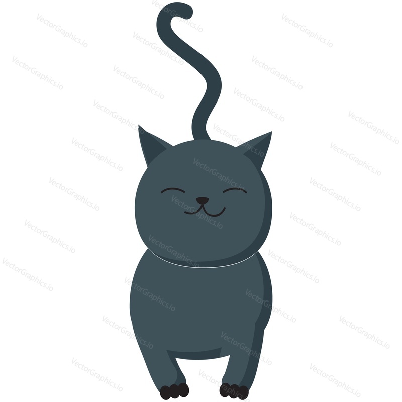 Black cat vector. Halloween cartoon cute witch kitten pet animal icon illustration walking with eyes closed isolated on white background