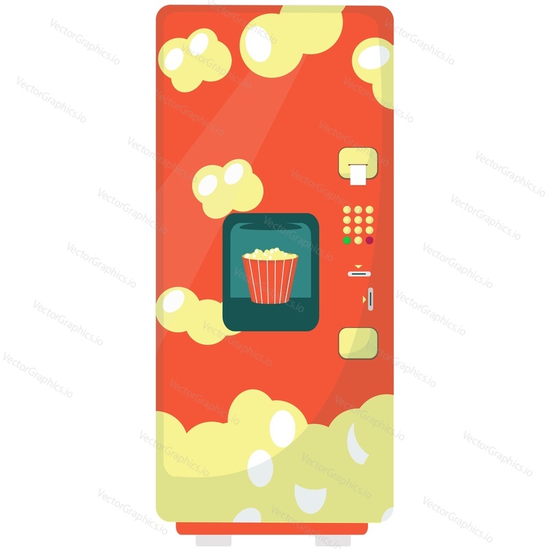 Vector food snack vending machine illustration. Popcorn selling automatic device isolated icon on white background