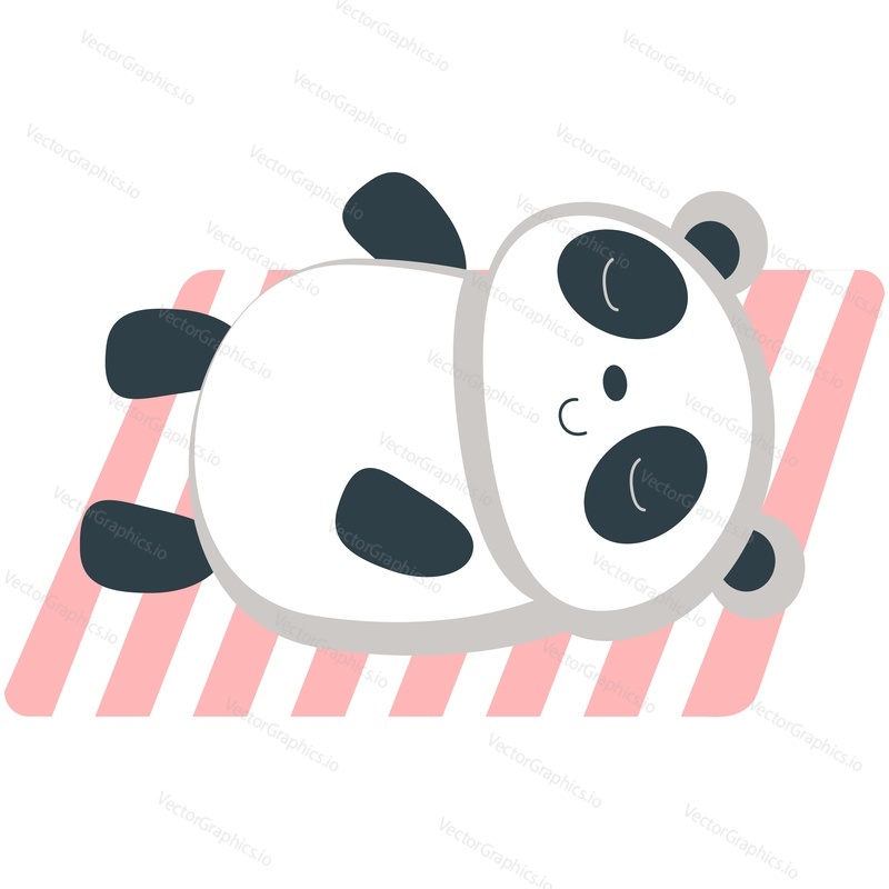 Panda on summer beach vector. Kawaii animal cartoon funny bear icon. Lazy cute character sunbathing sleeping rest on plaid blanket isolated on white background