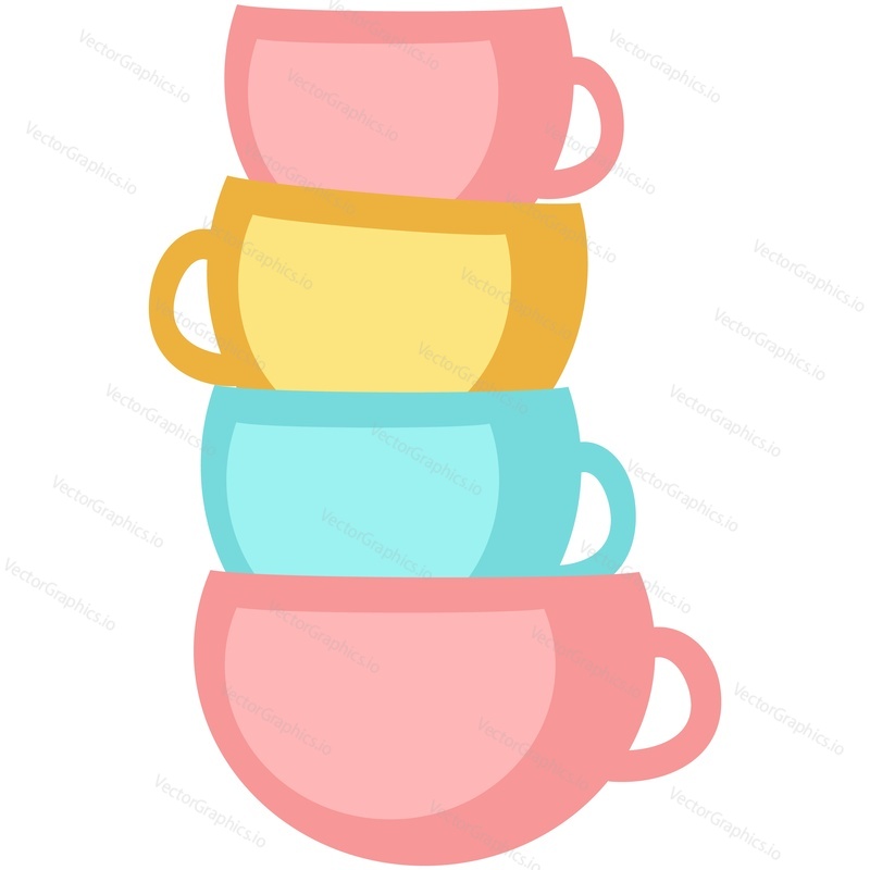 Vector cup for coffee and tea illustration. Teacup stack icon. empty mug pile. Stacked porcelain bowl for drink and beverage isolated on white background