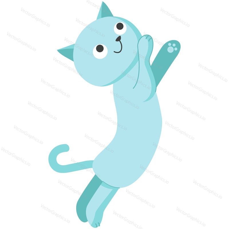Vector pet cute cartoon cat. Flat animal character icon. Kitten jumping playing begging food emoticons isolated on white background